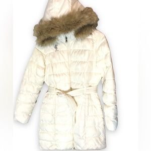 U.S. Polo Assn. White Puffer Coat with Fur-hood